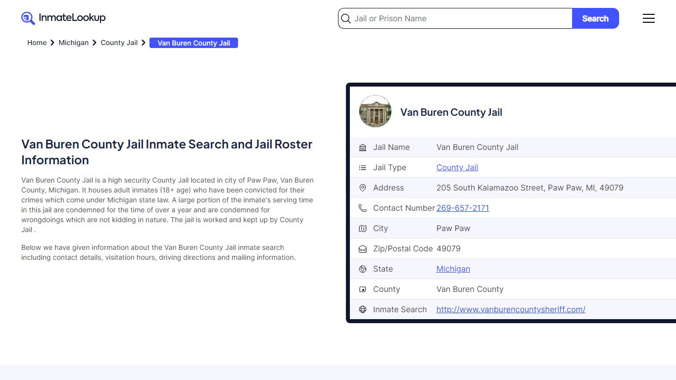Van Buren County Jail Inmate Search and Jail Roster Information